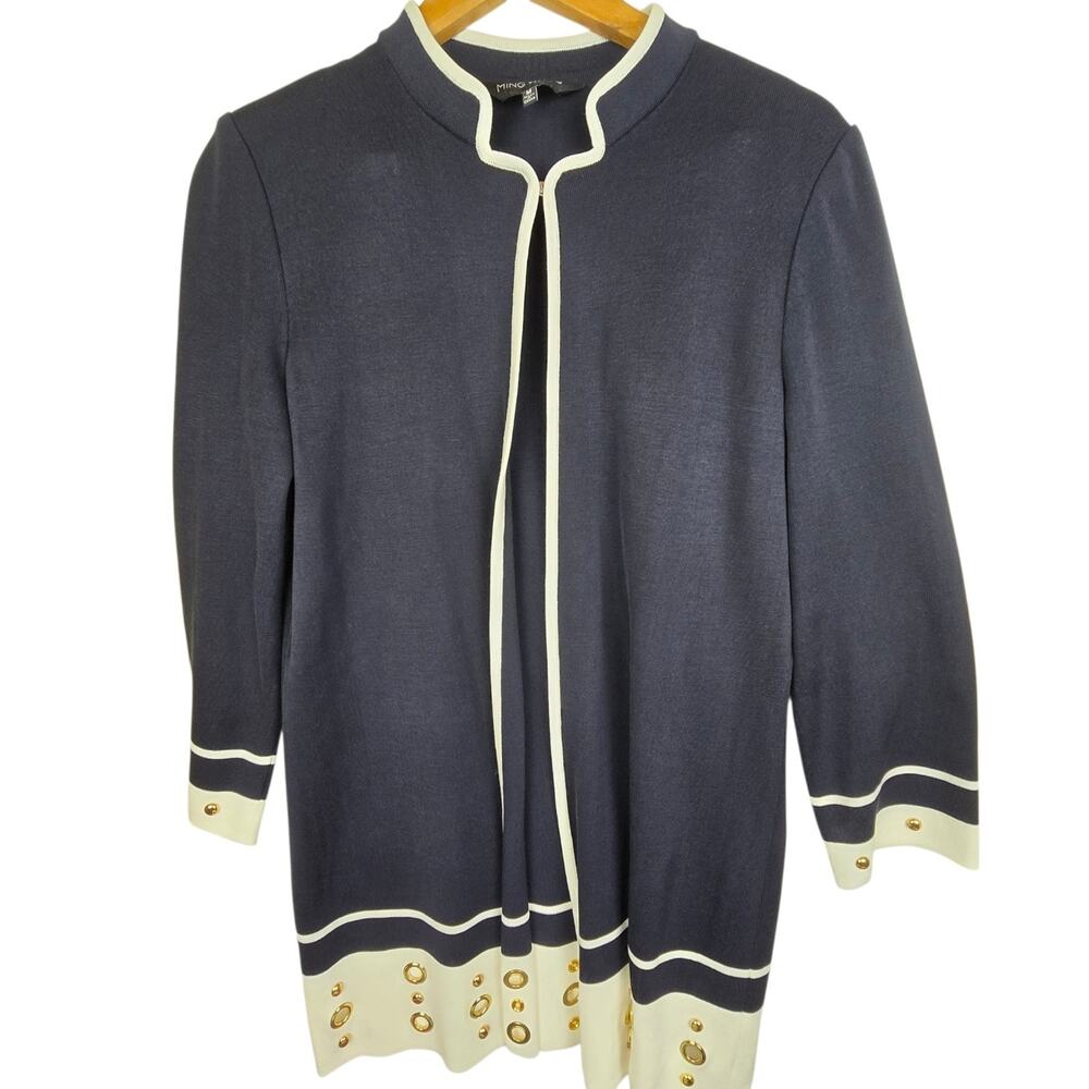 Ming Wang Cardigan Sweater Womens Medium Knit Circle Cutouts Office Classic